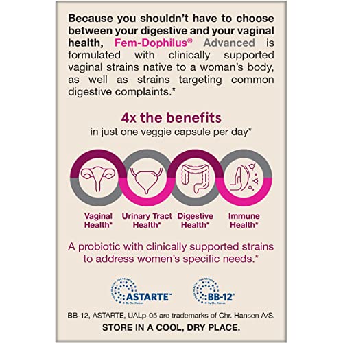 Jarrow Formulas Fem-Dophilus Advanced Vaginal & Digestive Probiotics 10 Billion CFU with 6 Science Backed Strains, for Vaginal, Urinary Tract - Maple Wellness Supplements