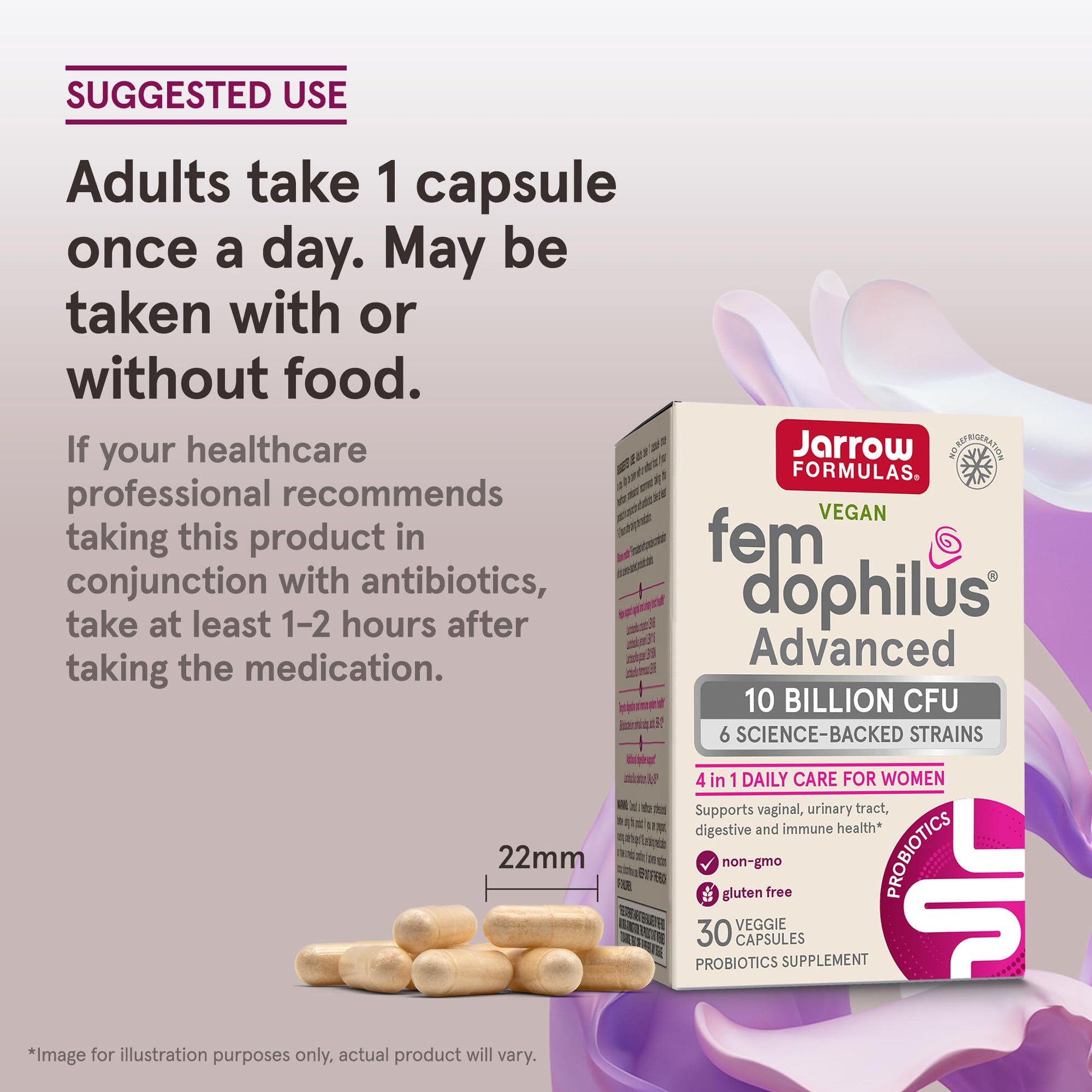 Jarrow Formulas Fem-Dophilus Advanced Vaginal & Digestive Probiotics 10 Billion CFU with 6 Science Backed Strains, for Vaginal, Urinary Tract - Maple Wellness Supplements