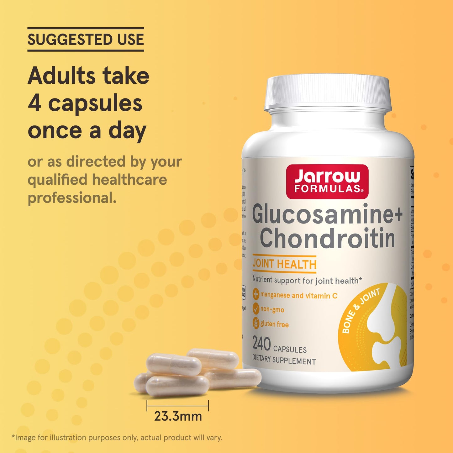 Jarrow Formulas Glucosamine + Chondroitin - 240 Capsules - Nutrient Support - Dietary Supplement for Joint Health - with Vitamin C & Manganese - 60 Servings - Maple Wellness Supplements