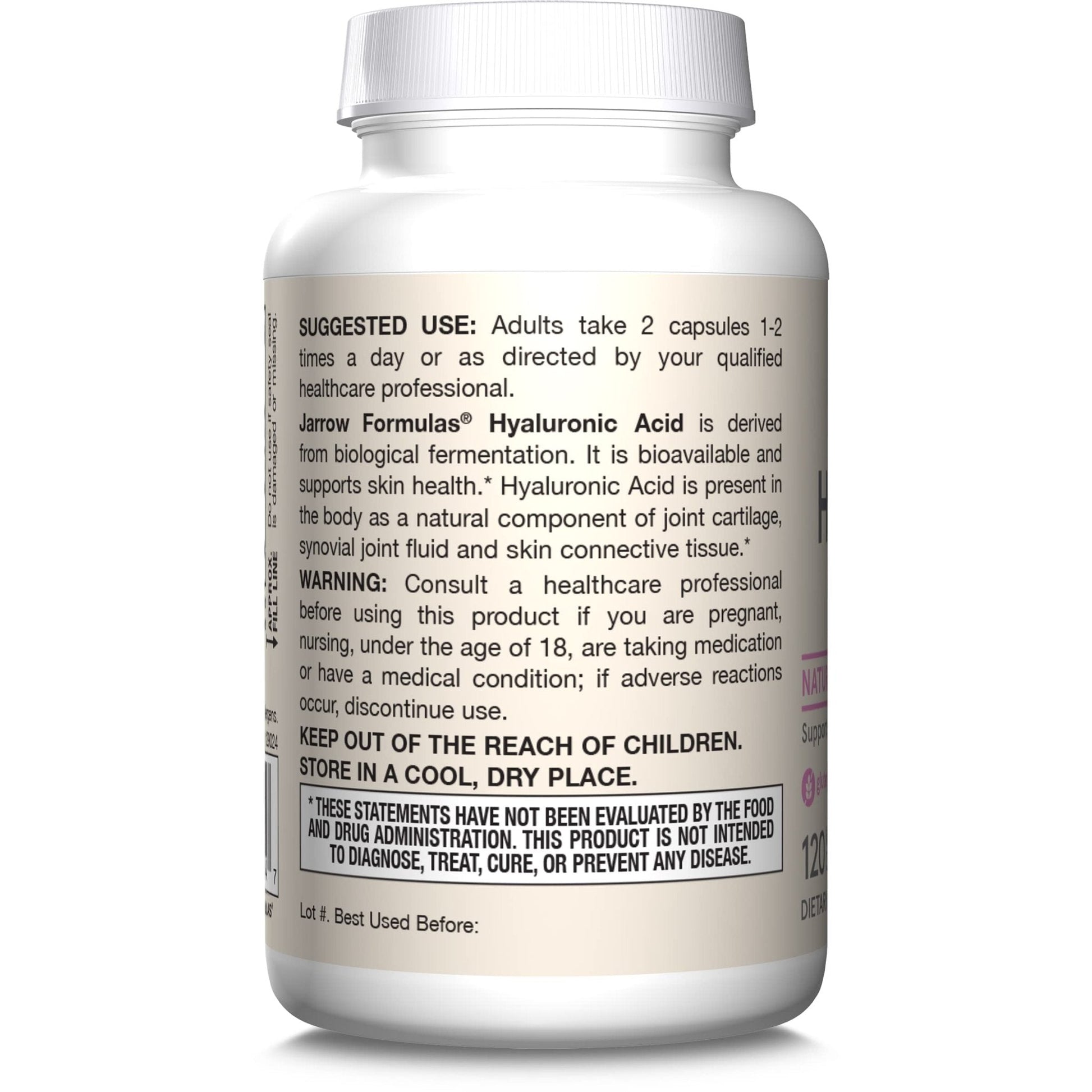Jarrow Formulas® Hyaluronic Acid 120 mg, Dietary Supplement, Skin Health Support, 120 Veggie Capsules, Up to 60 Day Supply - Maple Wellness Supplements