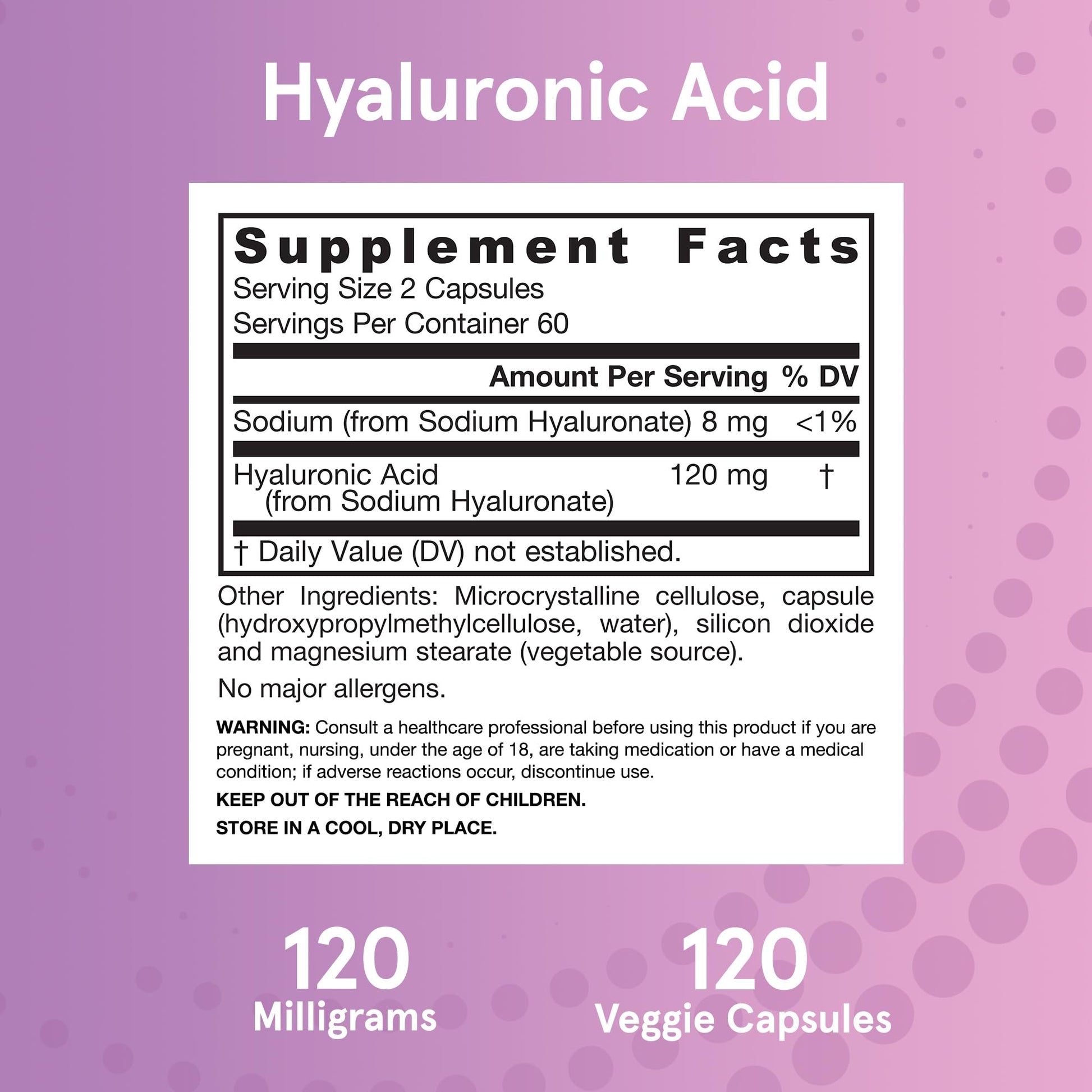 Jarrow Formulas® Hyaluronic Acid 120 mg, Dietary Supplement, Skin Health Support, 120 Veggie Capsules, Up to 60 Day Supply - Maple Wellness Supplements