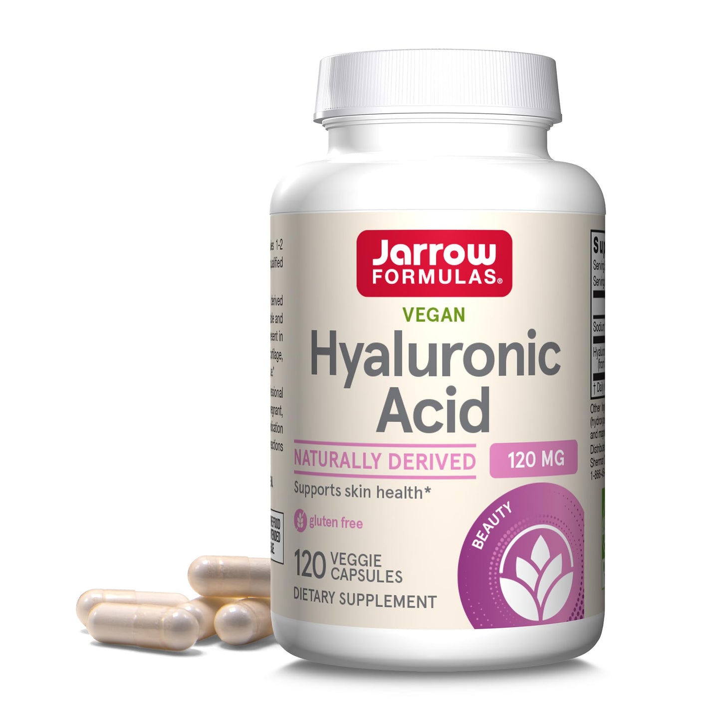 Jarrow Formulas® Hyaluronic Acid 120 mg, Dietary Supplement, Skin Health Support, 120 Veggie Capsules, Up to 60 Day Supply - Maple Wellness Supplements