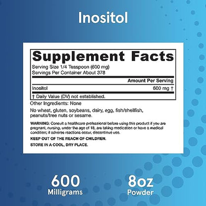 Jarrow Formulas Inositol 600 mg, Dietary Supplement for Cellular Health Support, 8 oz - Maple Wellness Supplements