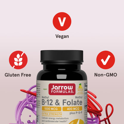 Jarrow Formulas Methyl B-12 & Methyl Folate, Bioactive Vitamin B9 & Vitamin B12 Supplement, Supports Cellular Energy Production, Healthy Brain Function & Metabolism - Maple Wellness Supplements
