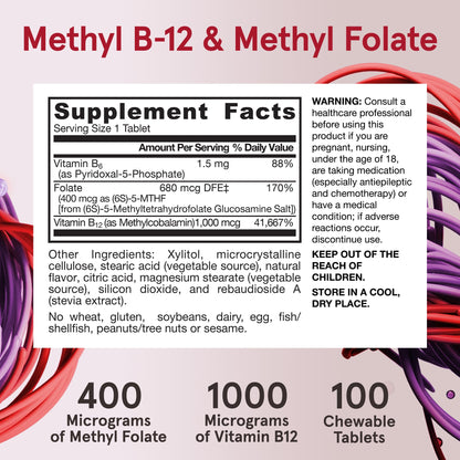 Jarrow Formulas Methyl B-12 & Methyl Folate, Bioactive Vitamin B9 & Vitamin B12 Supplement, Supports Cellular Energy Production, Healthy Brain Function & Metabolism - Maple Wellness Supplements