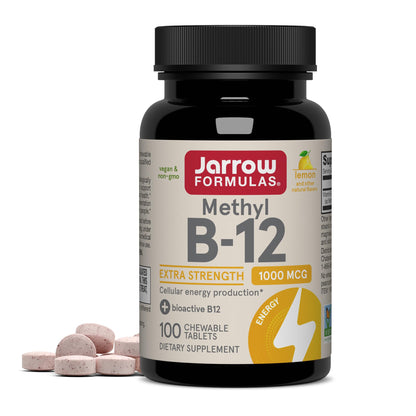 Jarrow Formulas Methyl Vitamin B-12 1000 mcg, 100 Chewable Tablets, Lemon Flavored- Bioactive B12 Vitamin - Supports Cellular Energy Production - Maple Wellness Supplements