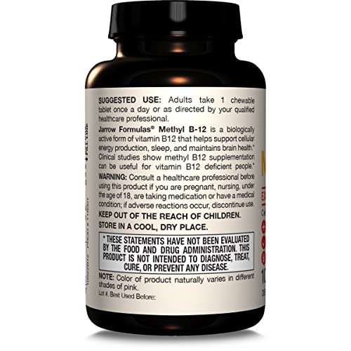 Jarrow Formulas Methyl Vitamin B-12 1000 mcg, 100 Chewable Tablets, Lemon Flavored- Bioactive B12 Vitamin - Supports Cellular Energy Production - Maple Wellness Supplements