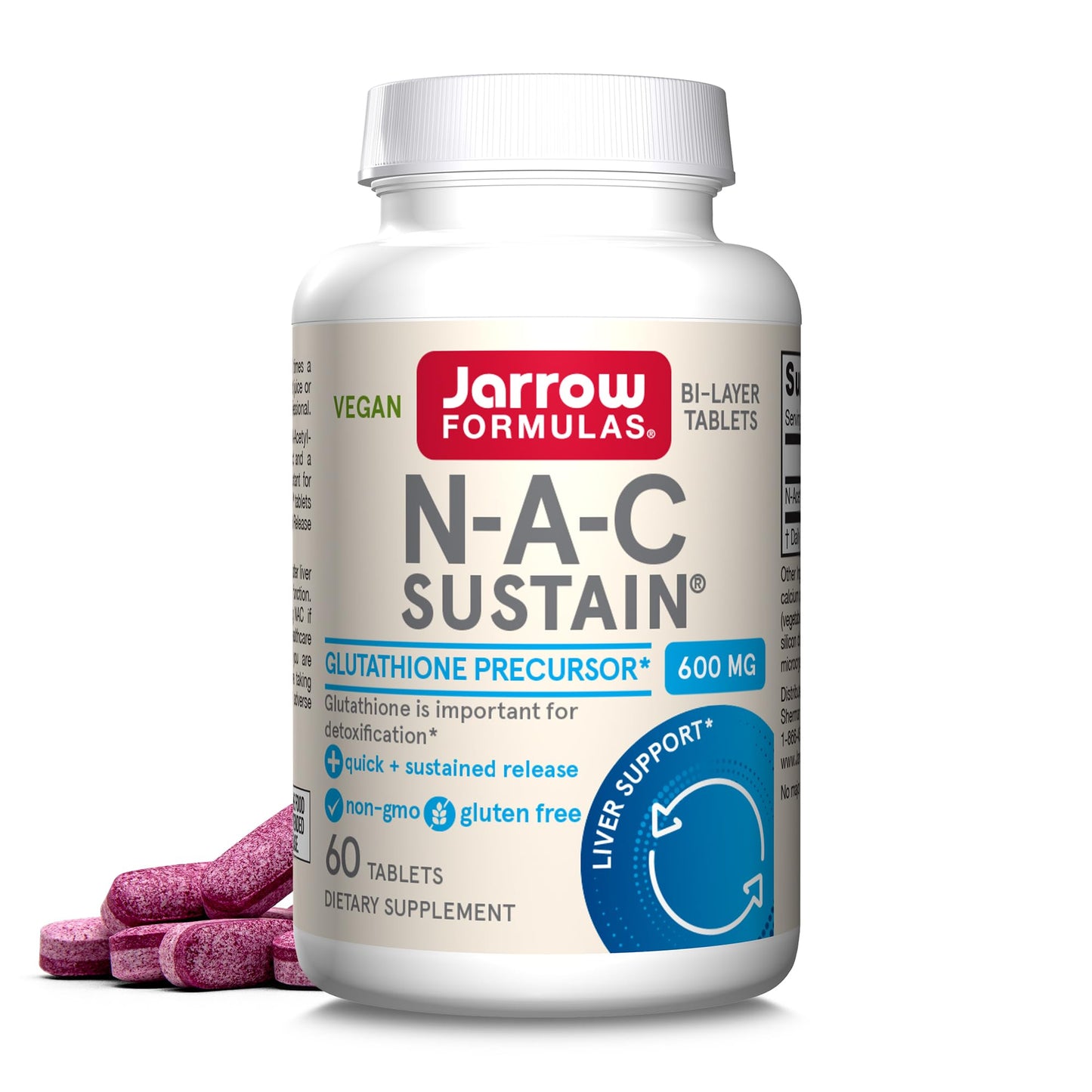 Jarrow Formulas N-A-C Sustain 600 mg, Dietary Supplement, NAC 600 mg, an Antioxidant Amino Acid Support - Maple Wellness Supplements
