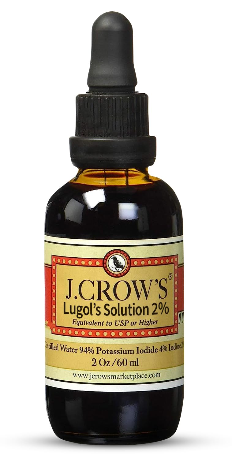 J.CROW'S® Lugol's Solution of Iodine 2% 2 oz (1 Bottle) – Premium Iodine & Potassium Iodide Liquid, Gluten - Maple Wellness Supplements