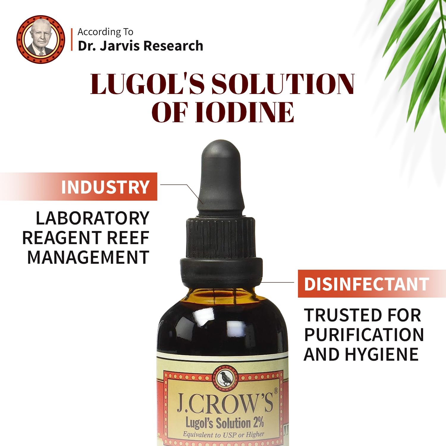 J.CROW'S® Lugol's Solution of Iodine 2% 2 oz (1 Bottle) – Premium Iodine & Potassium Iodide Liquid, Gluten - Maple Wellness Supplements