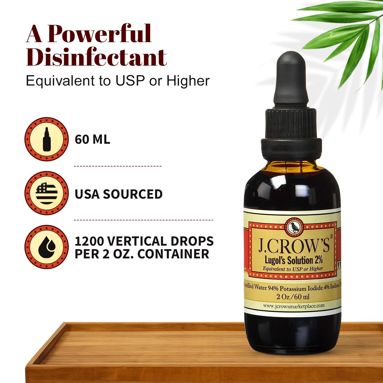 J.CROW'S® Lugol's Solution of Iodine 2% 2 oz (1 Bottle) – Premium Iodine & Potassium Iodide Liquid, Gluten - Maple Wellness Supplements
