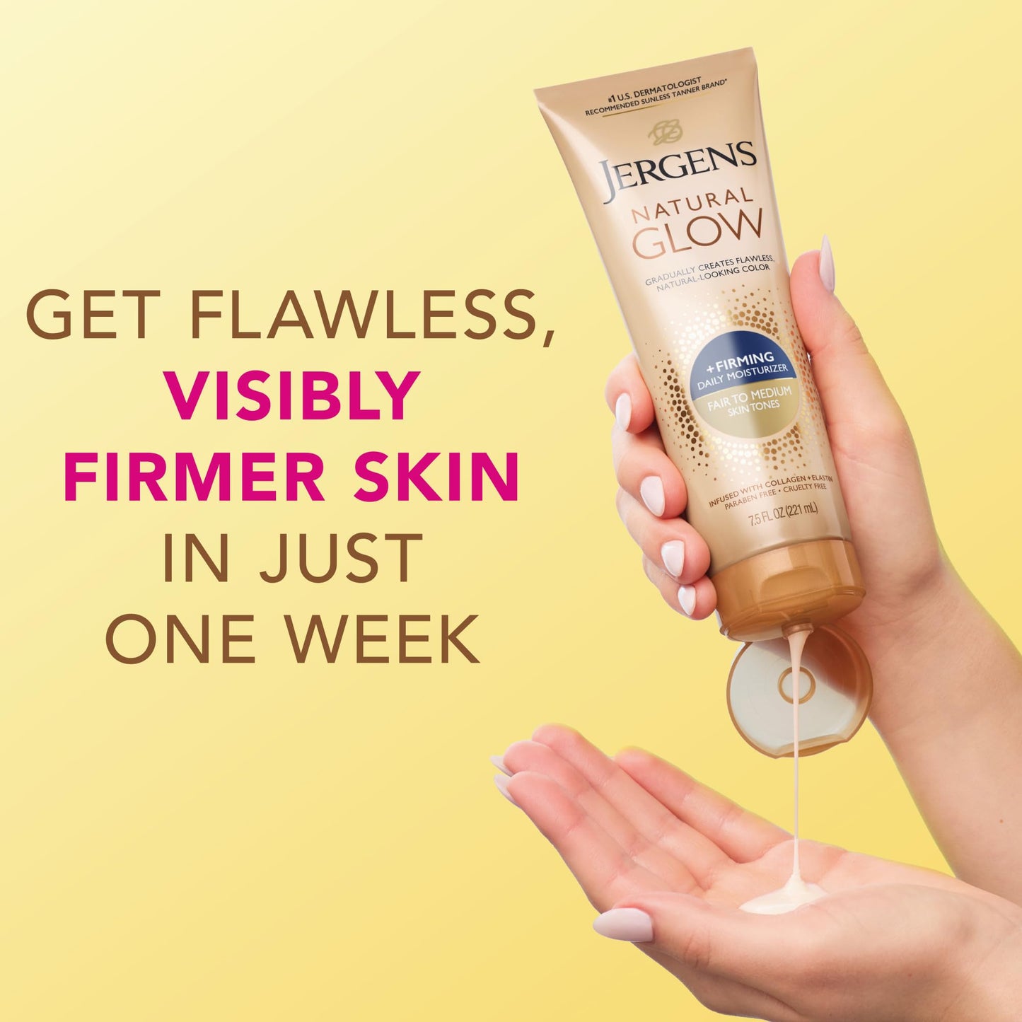 Jergens Natural Glow +Firming Self Tanner Body Lotion, Fair to Medium Skin Tone, Sunless Tanning Moisturizer - Maple Wellness Supplements