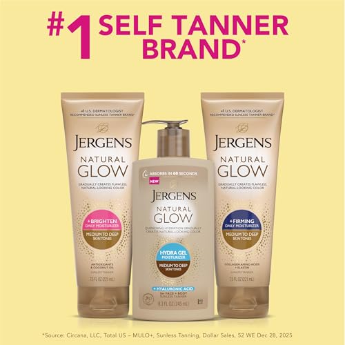 Jergens Natural Glow Hydra Gel Moisturizer, Hyaluronic Acid Tanning Lotion, Hydrating Tanning Gel, Fragrance-Free Self Tanner - Maple Wellness Supplements