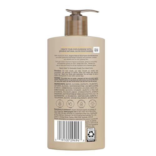 Jergens Natural Glow Hydra Gel Moisturizer, Hyaluronic Acid Tanning Lotion, Hydrating Tanning Gel, Fragrance-Free Self Tanner - Maple Wellness Supplements
