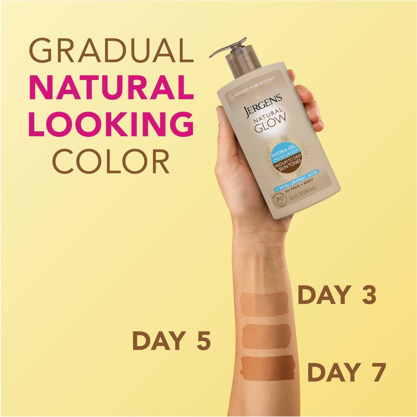 Jergens Natural Glow Hydra Gel Moisturizer, Hyaluronic Acid Tanning Lotion, Hydrating Tanning Gel, Fragrance-Free Self Tanner - Maple Wellness Supplements