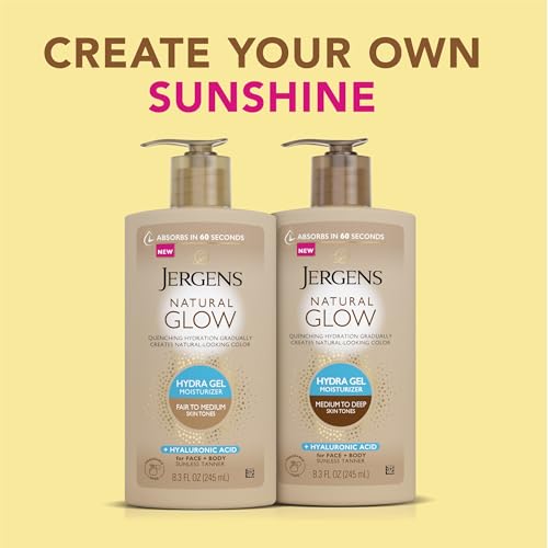 Jergens Natural Glow Hydra Gel Moisturizer, Hyaluronic Acid Tanning Lotion, Hydrating Tanning Gel, Fragrance-Free Self Tanner - Maple Wellness Supplements