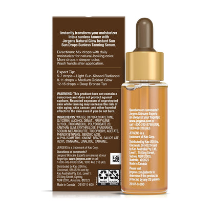 Jergens Natural Glow Instant Sun Drops, Sunless Tanning for Face and Body, Instant Sun Bronzing Drops, Oil Free, 1 Fl Oz - Maple Wellness Supplements