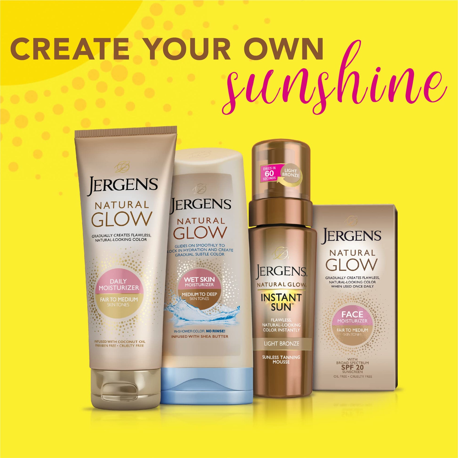 Jergens Natural Glow Self Tanner Face Moisturizer with SPF 20 Facial Sunscreen, Medium to Deep Skin Tone, Sunless Tanning, Oil Free - Maple Wellness Supplements