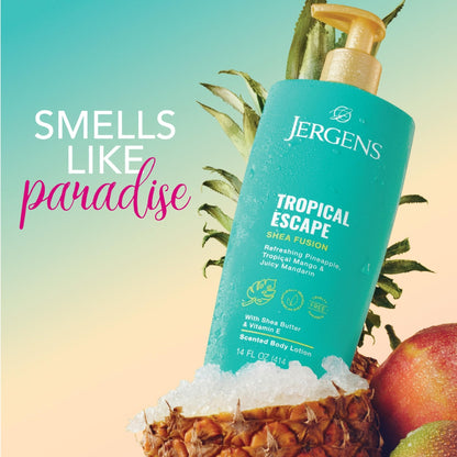 Jergens Shea Fusion Tropical Escape Body Lotion, Moisturizer with Shea Butter & Vitamin E, 14 Fl Oz - Maple Wellness Supplements