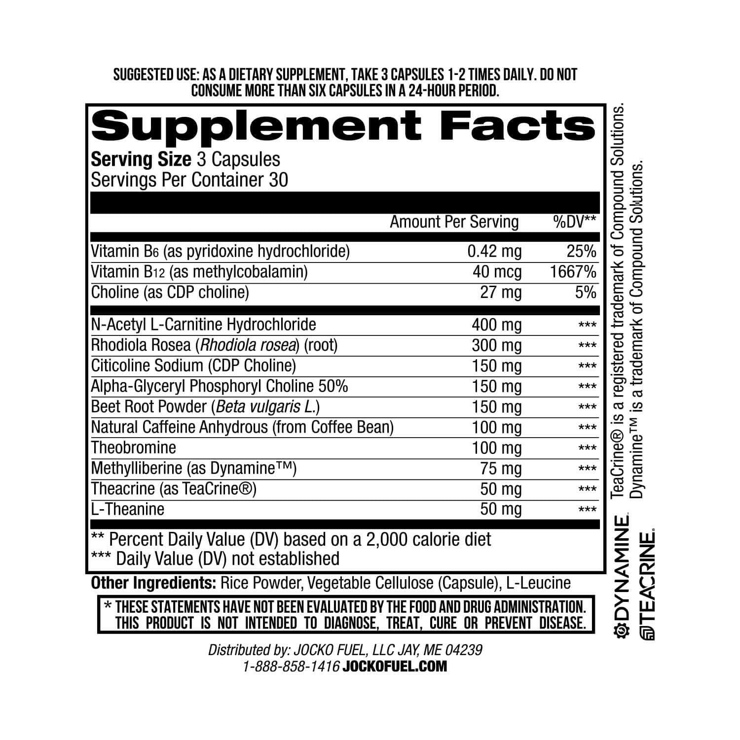 Jocko Fuel Brain Power - Nootropic Dietary Supplements for Memory & Focus wiht L Theanine, L Carnitine- Energy & Focus Supplement (90 Capsules) - Maple Wellness Supplements