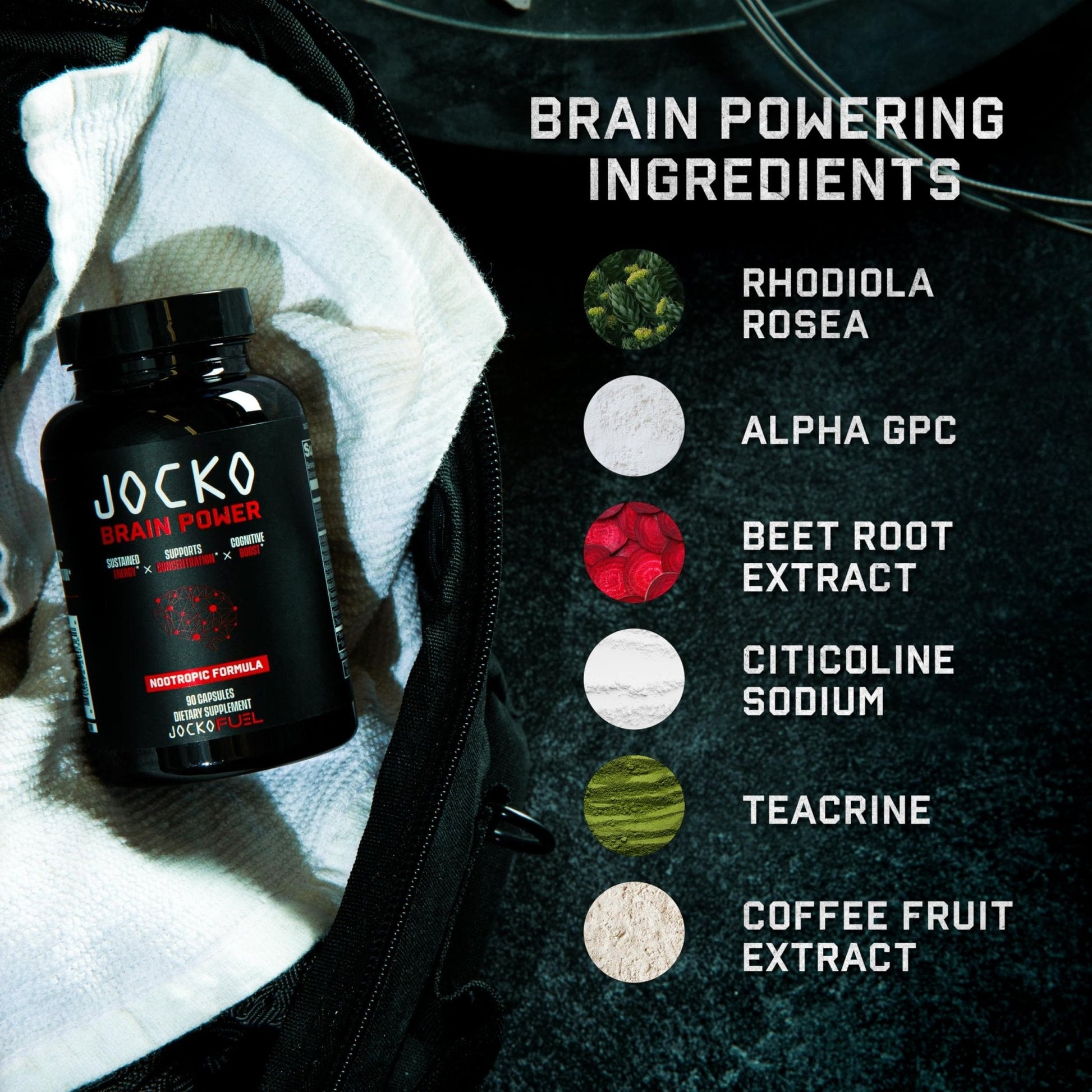 Jocko Fuel Brain Power - Nootropic Dietary Supplements for Memory & Focus wiht L Theanine, L Carnitine- Energy & Focus Supplement (90 Capsules) - Maple Wellness Supplements