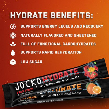Jocko Fuel Hydrate Electrolytes Powder Packets Low Sugar - Hydration Amplifier Packets for Recovery, Dehydration, & Exercise - with Vitamins B6, B12 & C - Maple Wellness Supplements