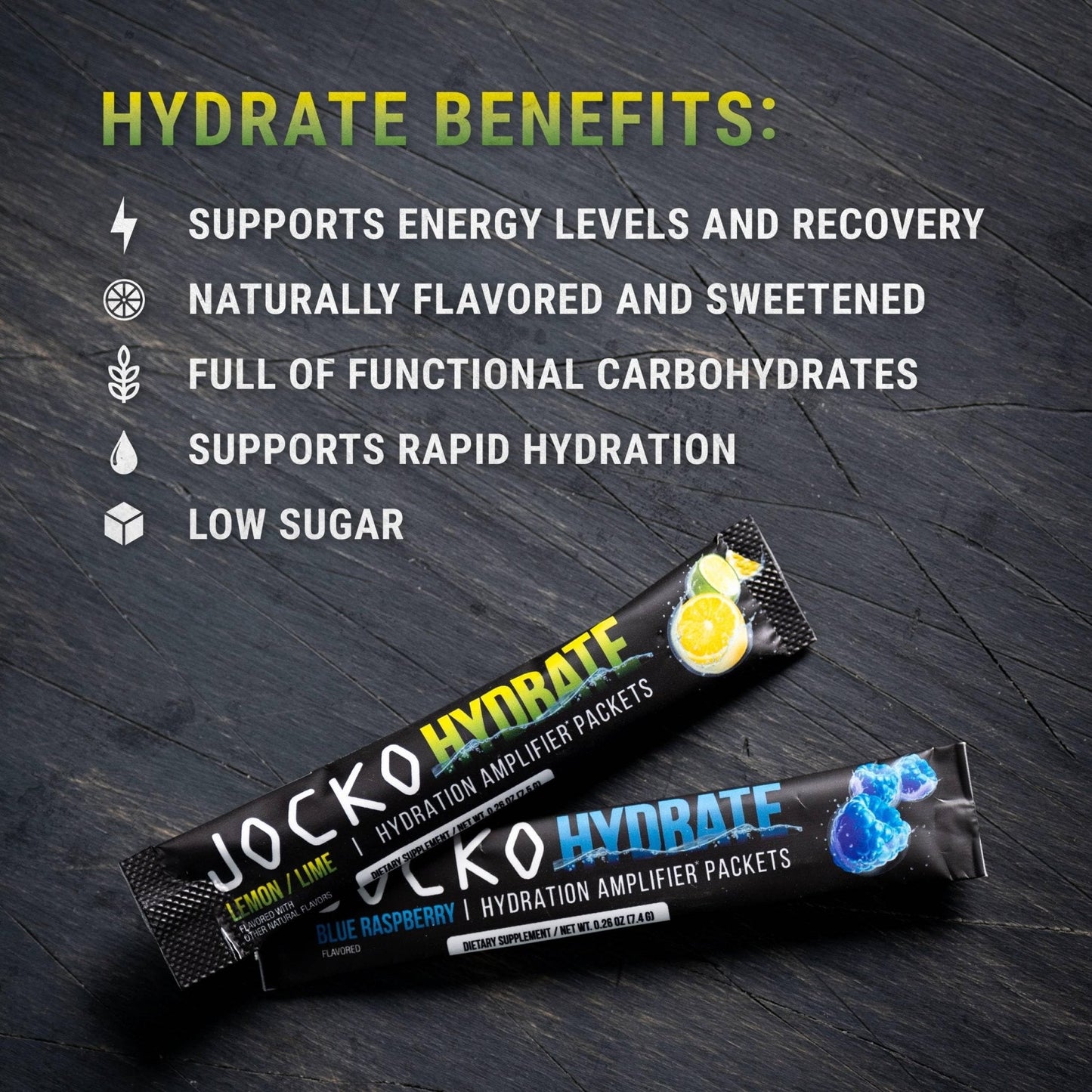 Jocko Fuel Hydrate Electrolytes Powder Packets Low Sugar - Hydration Amplifier Packets for Recovery, Dehydration, & Exercise - with Vitamins B6, B12 & C - Maple Wellness Supplements