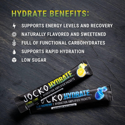 Jocko Fuel Hydrate Electrolytes Powder Packets Low Sugar - Hydration Amplifier Packets for Recovery, Dehydration, & Exercise - with Vitamins B6, B12 & C - Maple Wellness Supplements