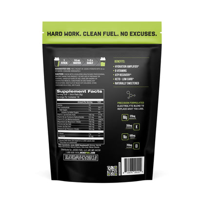 Jocko Fuel Packets Low Sugar - Hydration Amplifier Packets for Recovery, Dehydration, & Exercise - with Vitamins B6, B12 & C (16 Packets) Lemon Lime - Maple Wellness Supplements