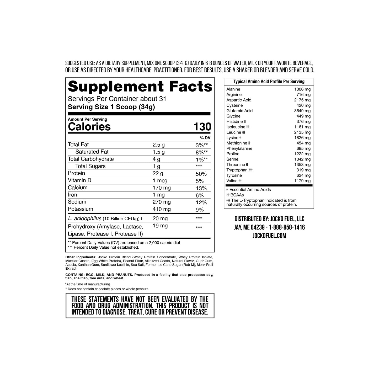 Jocko Mölk Chocolate Peanut Butter Whey Protein Powder - Keto, Probiotics, Grass Fed - Maple Wellness Supplements