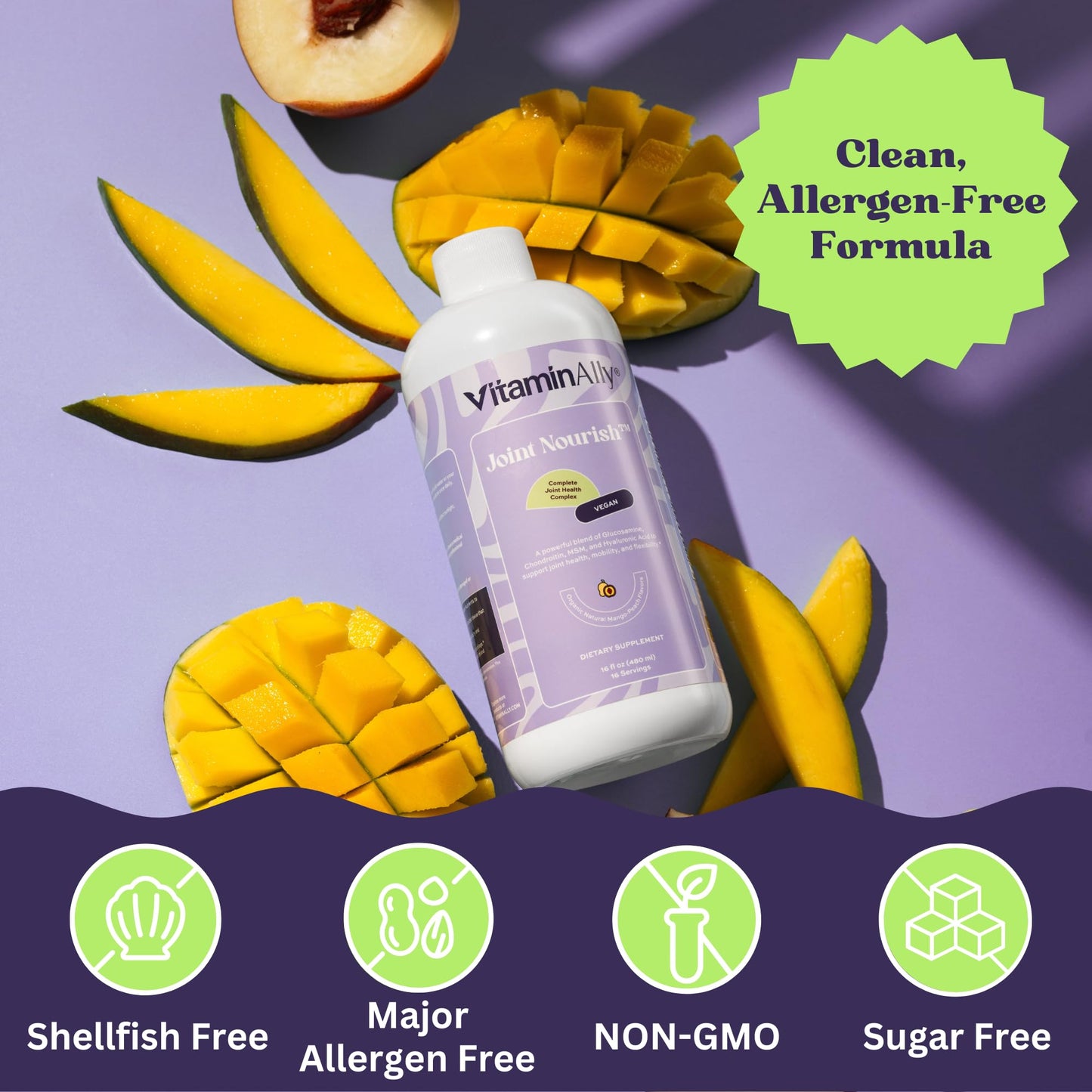 Joint Nourish – 100% Vegan Liquid Joint Supplement | Vegan Glucosamine, Chondroitin, MSM, Hyaluronic Acid & Vitamin C | Mango-Peach | Supports Joint Mobility, Cartilage & Skin | Sugar-Free,16 Servings - Maple Wellness Supplements