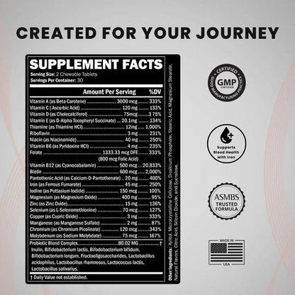 Journey Bariatric Multivitamin with Probiotics & Iron – Chewable, Berry (60 Count) - Maple Wellness Supplements