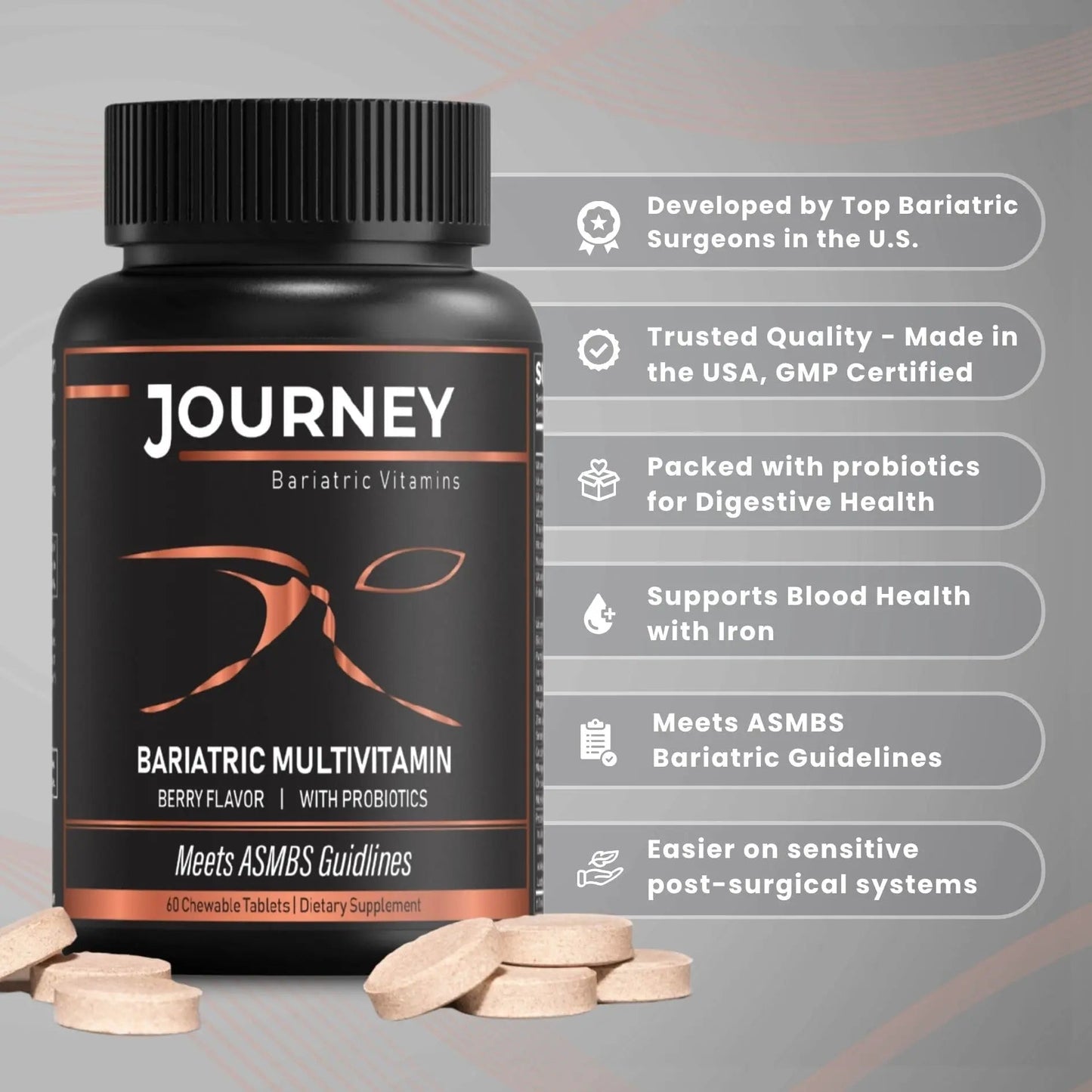 Journey Bariatric Multivitamin with Probiotics & Iron – Chewable, Berry (60 Count) - Maple Wellness Supplements