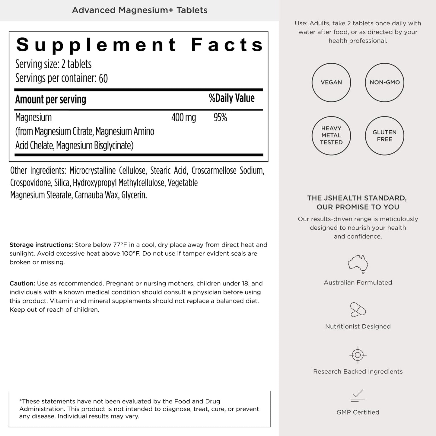 JSHealth Magnesium Supplement for Sleep. 400mg Triple-Form Glycinate, Citrate, Amino Acid Chelate - Maple Wellness Supplements