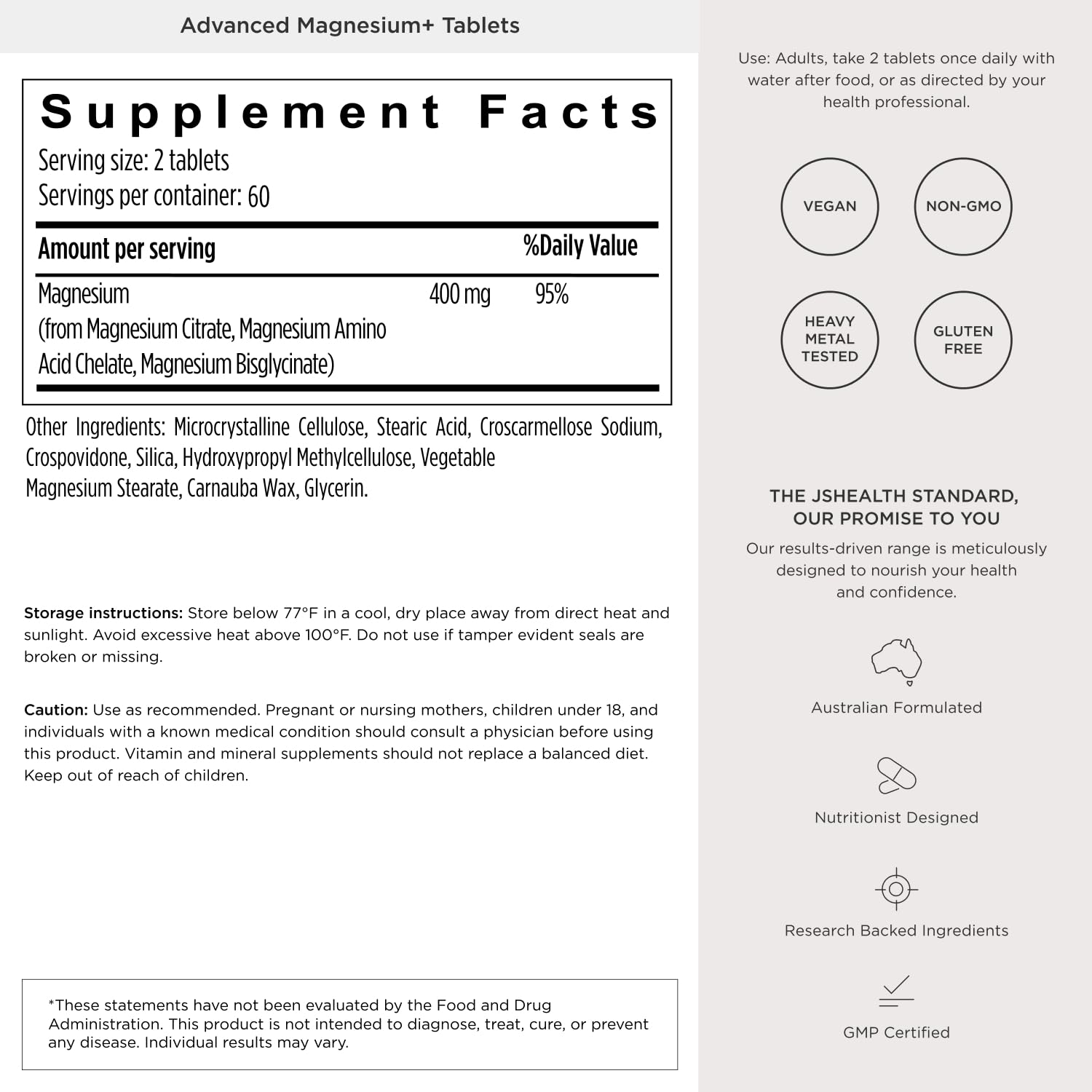 JSHealth Magnesium Supplement for Sleep. 400mg Triple-Form Glycinate, Citrate, Amino Acid Chelate - Maple Wellness Supplements