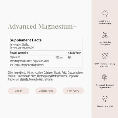 JSHealth Vitamins Advanced Magnesium Supplements with Magnesium Glycinate & Citrate for Muscle Relaxation (60 Tablets) - Maple Wellness Supplements