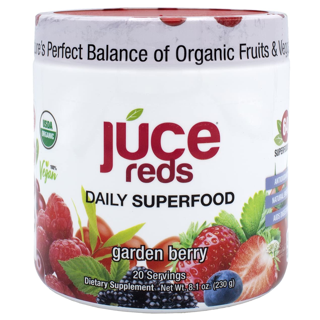 JUCE Reds Organic Superfood Powder - Garden Berry Flavor | Fruit and Veggie Powder - Maple Wellness Supplements