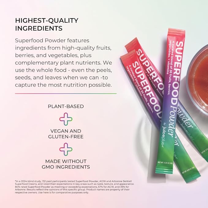 Juice Plus+ - Superfood Powder - Drink with 30 Fruits Berries Veggies Plant Vitamins for Refreshing Immune Wellness Boost - 30 Stick Packs - Maple Wellness Supplements