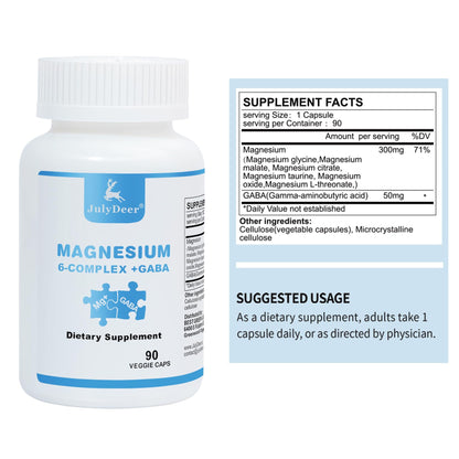 JulyDeer Sixfold Magnesium Complex | 350mg of Magnesium Glycinate, Malate, Citrate, Taurine, Oxide, Mg+ for Muscles,Nerves,& Energy, GABA Sleep Support | High Absorption | Vegan | 90 Capsules - Maple Wellness Supplements