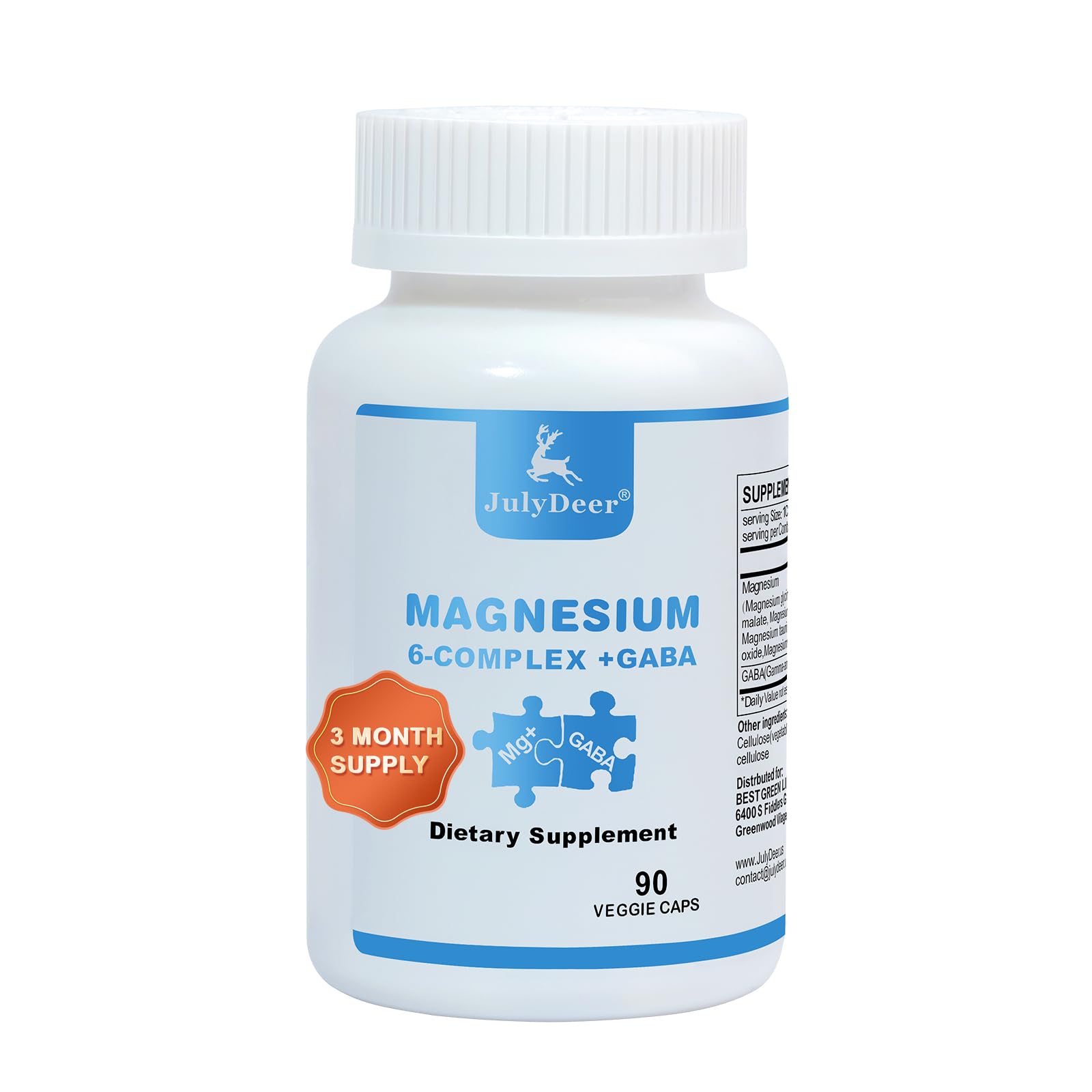 JulyDeer Sixfold Magnesium Complex | 350mg of Magnesium Glycinate, Malate, Citrate, Taurine, Oxide, Mg+ for Muscles,Nerves,& Energy, GABA Sleep Support | High Absorption | Vegan | 90 Capsules - Maple Wellness Supplements