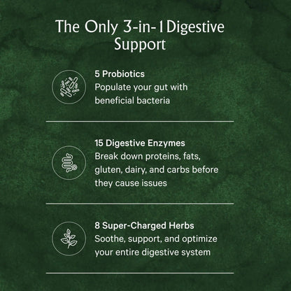 Juna Digestive Enzymes + Probiotic — 3-in-1 Daily Gut Support for Bloat Relief, Smooth Digestion & Microbiome Balance | 15 Enzymes, 5 Probiotics, 8 Botanicals | Vegan, 3rd-Party Tested | 60 Capsules - Maple Wellness Supplements