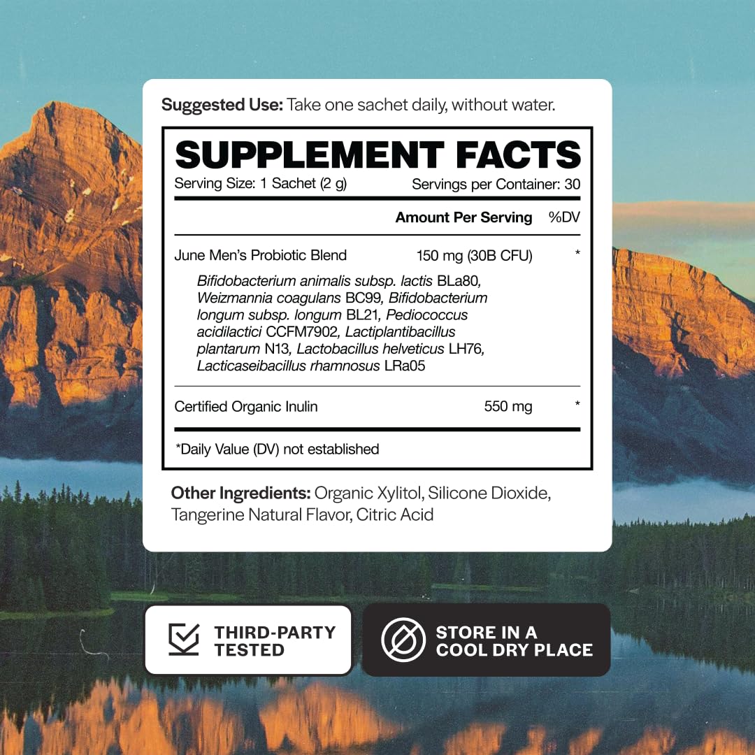 June Science Daily Hero for Men | Fast Melt Pre + Probiotic for Men - Tangerine Flavor, 30 Powder Sachets - Maple Wellness Supplements
