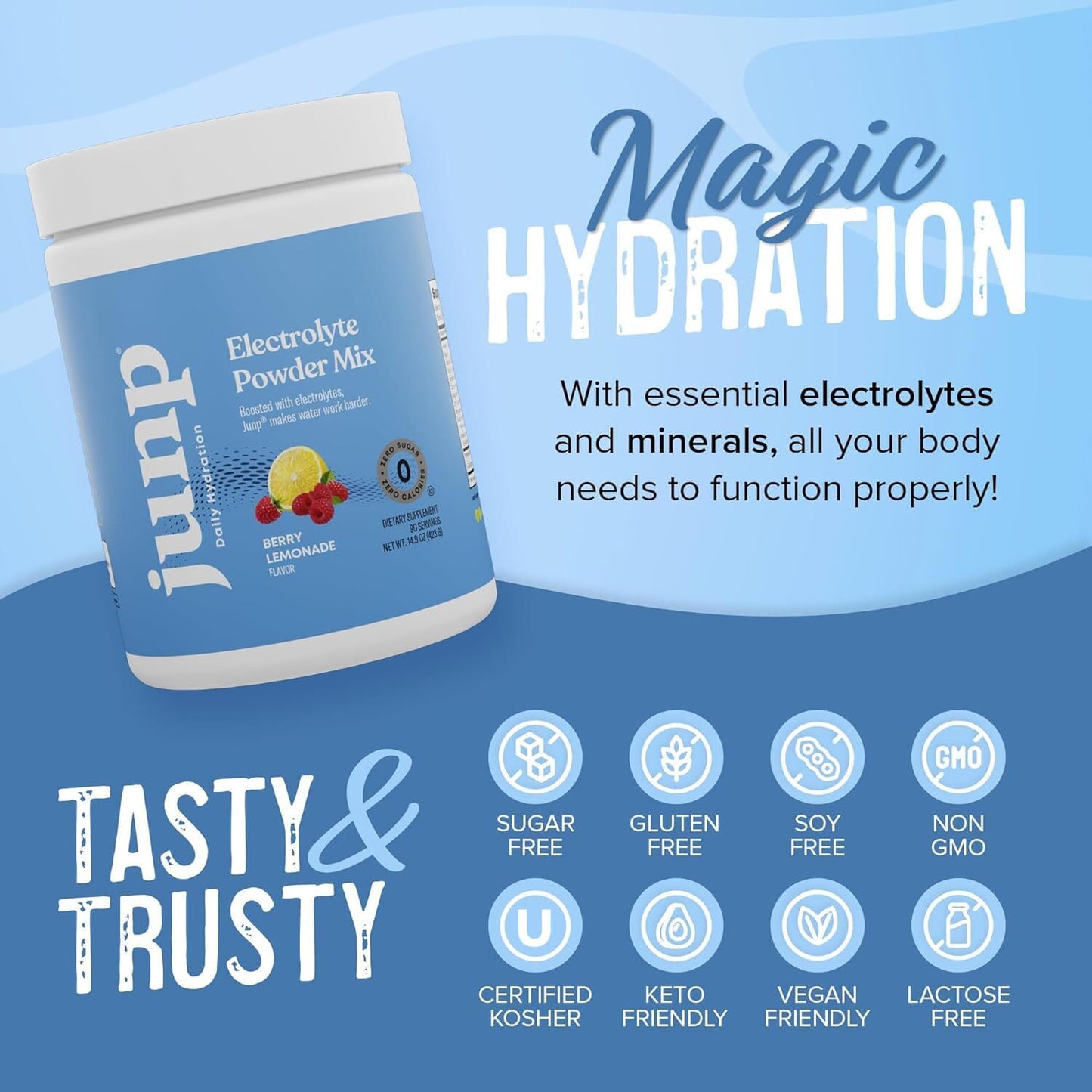 JUNP Electrolytes Powder No Sugar No Carbs – Berry Lemonade Keto Electrolyte Drink Mix - Potassium & Salt Hydration Powder Electrolytes - Zero Calorie Sugar Free Electrolyte Powder, 90 Servings - Maple Wellness Supplements