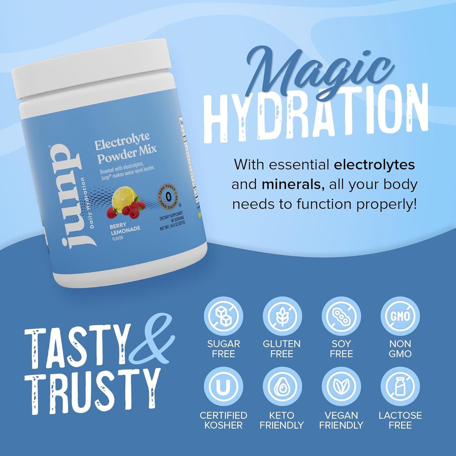 JUNP Electrolytes Powder No Sugar No Carbs – Berry Lemonade Keto Electrolyte Drink Mix - Potassium & Salt Hydration Powder Electrolytes - Zero Calorie Sugar Free Electrolyte Powder, 90 Servings - Maple Wellness Supplements