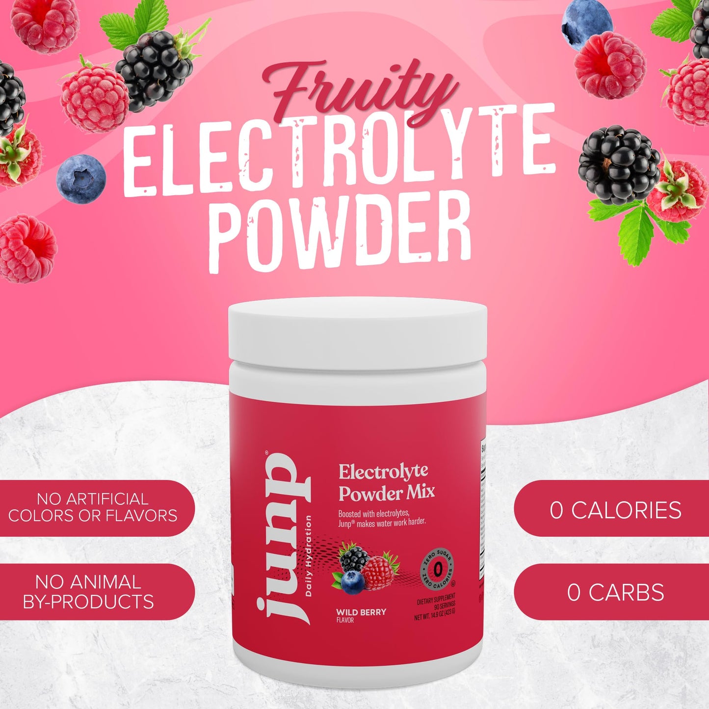 JUNP Electrolytes Powder No Sugar No Carbs, Wild Berry Fruit Flavor Keto Electrolyte Drink Mix - Potassium & Salt Hydration Powder Electrolytes, Zero Calorie Sugar Free Electrolyte Powder, 90 Servings - Maple Wellness Supplements