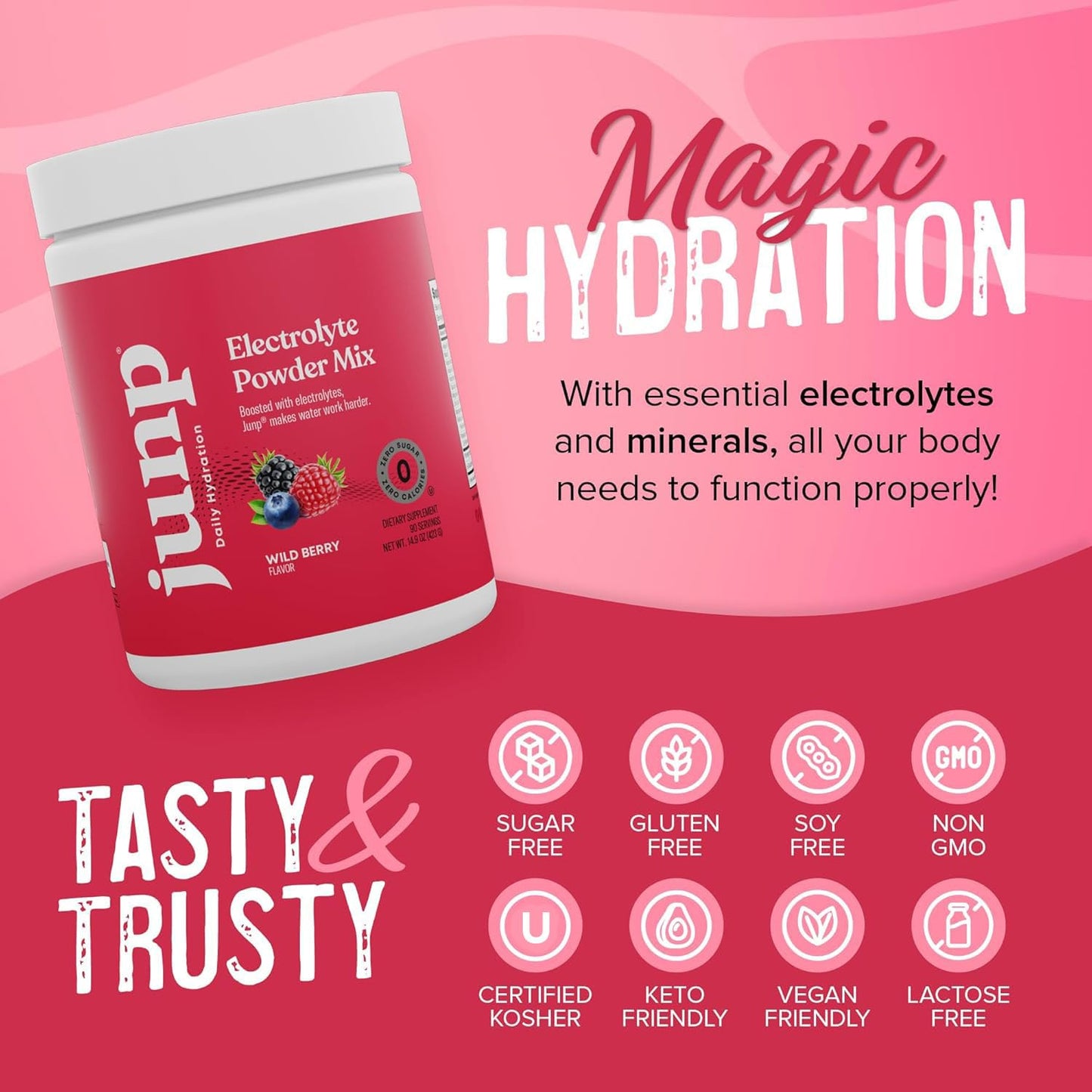 JUNP Electrolytes Powder No Sugar No Carbs, Wild Berry Fruit Flavor Keto Electrolyte Drink Mix - Potassium & Salt Hydration Powder Electrolytes, Zero Calorie Sugar Free Electrolyte Powder, 90 Servings - Maple Wellness Supplements