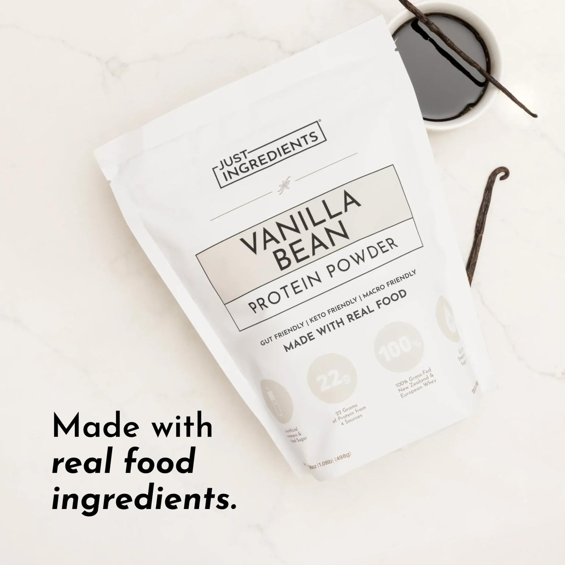 JUST INGREDIENTS Vanilla Protein Powder - Grass-Fed Whey Blend, Organic, Gluten Free, Dairy Free, Soy Free - 15 Servings, 22g Protein - Maple Wellness Supplements