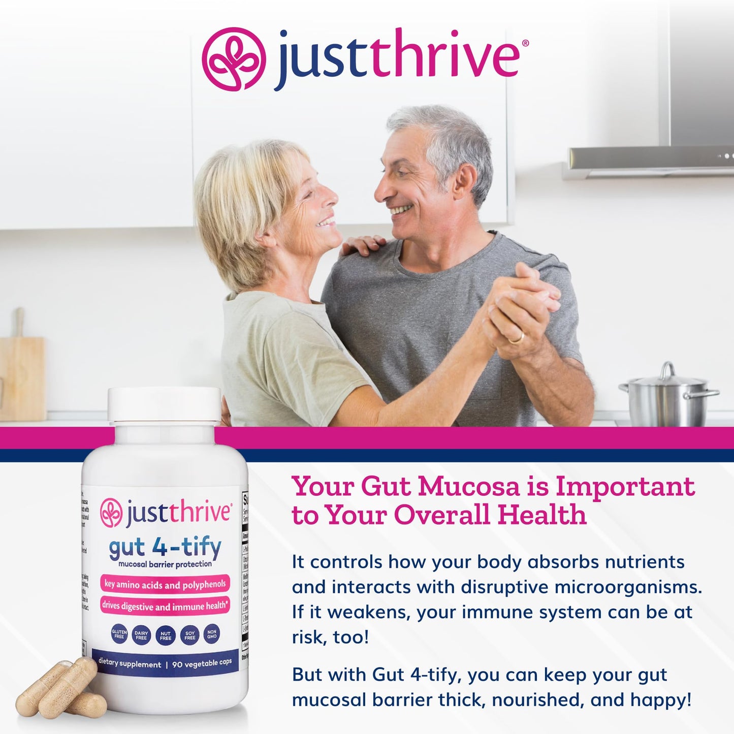 Just Thrive Gut 4-tify - Gut Health Supplements for Women and Men - Anti Bloat, 90 Vegetable Capsules - Maple Wellness Supplements
