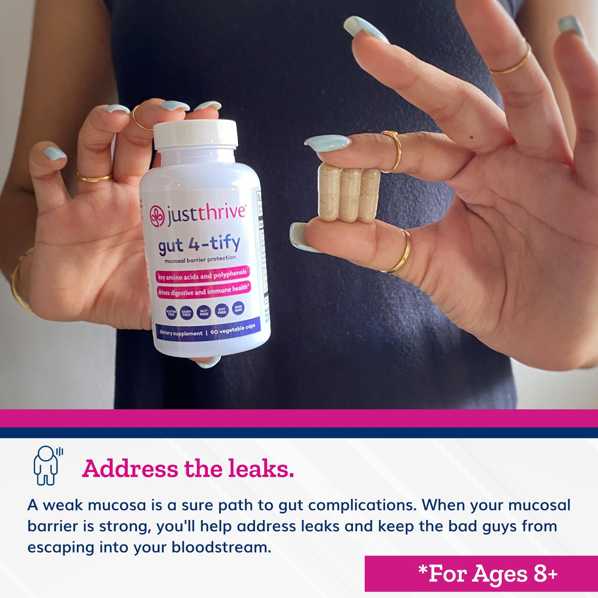 Just Thrive Gut 4-tify - Gut Health Supplements for Women and Men - Anti Bloat, 90 Vegetable Capsules - Maple Wellness Supplements