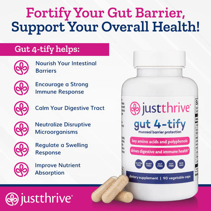 Just Thrive Gut 4-tify - Gut Health Supplements for Women and Men - Anti Bloat, 90 Vegetable Capsules - Maple Wellness Supplements